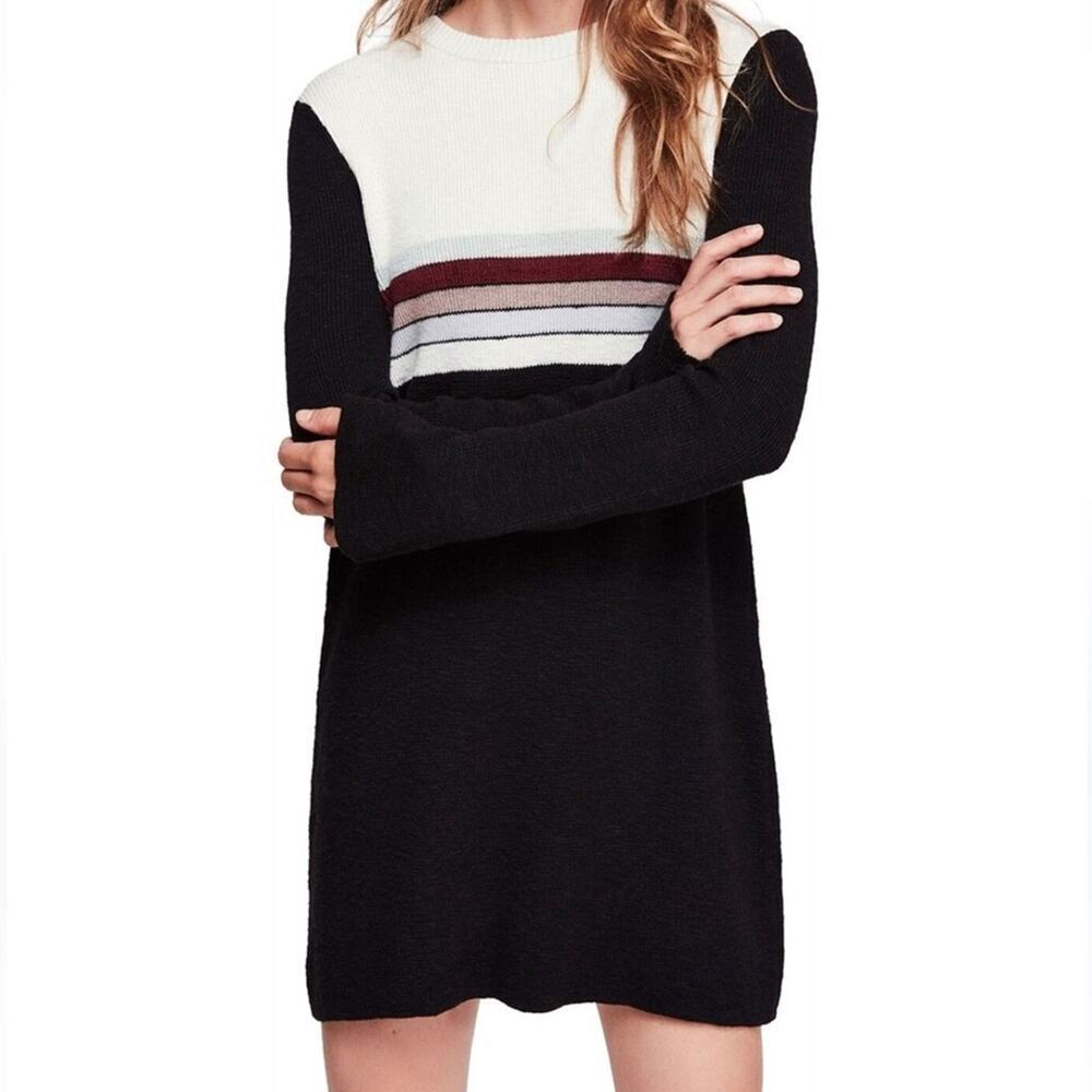 Free People Womens Colorblock Sweater Dress Black Size XS